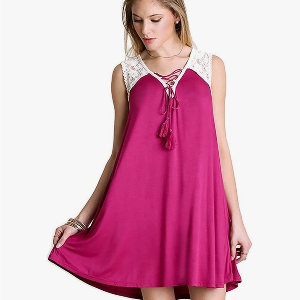 Umgee Lace Up Tassel Tie Mini Dress *GUC -Size S